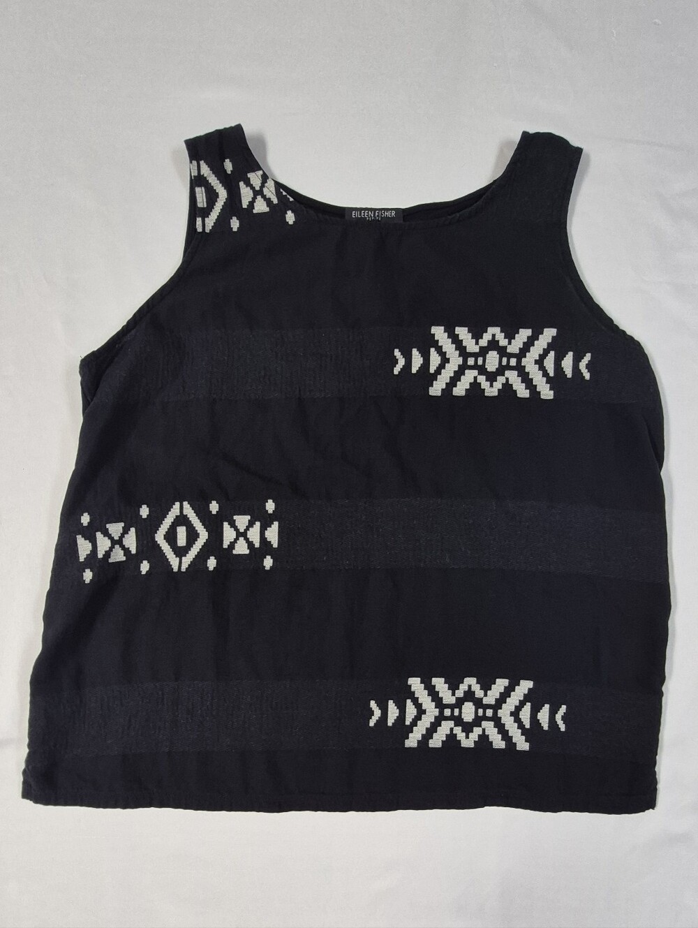Eileen Fisher PL Black & White Tribal Geometric Sleeveless Organic Tank Top